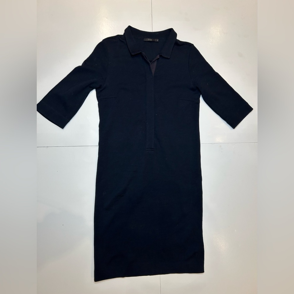 COS  100% wool Shirt Dress Women's Navy Blue  Half  button  size xs - Picture 9 of 9